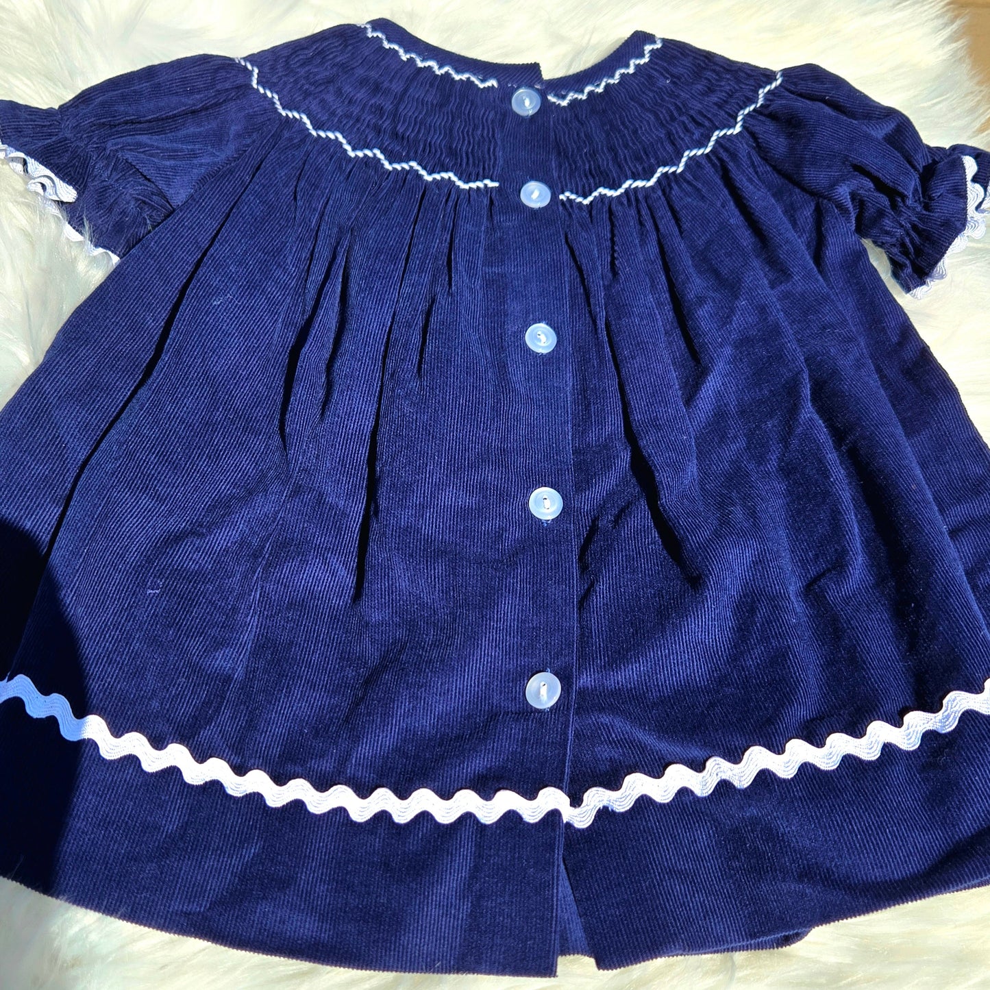 Navy Blue Nativity Corduroy Hand Smocked Bishop Dress Dovie Jane