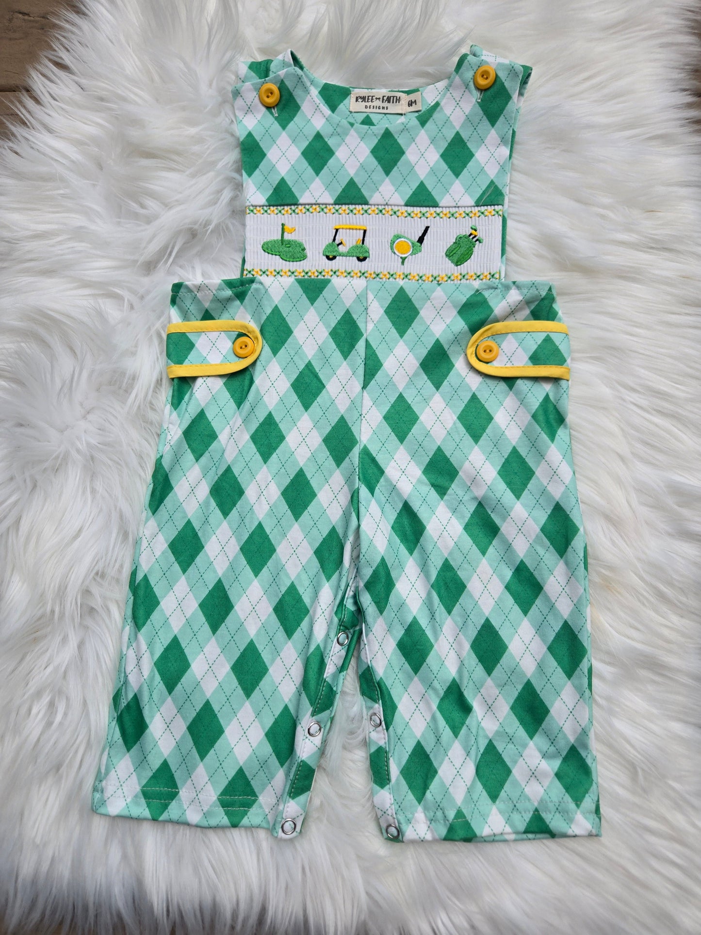 Spring Golf Embroidered Baby Boys Smocked Romper Rylee Faith