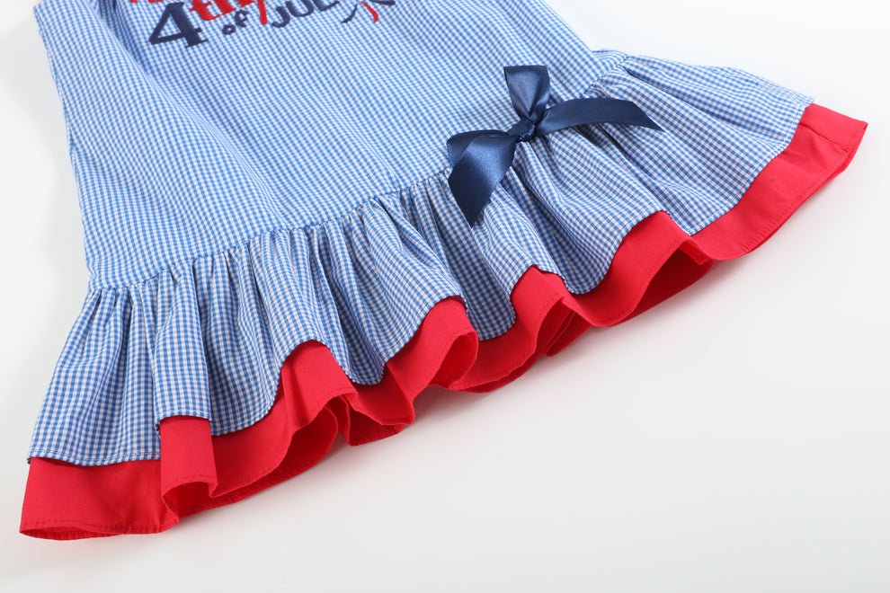 Happy 4th of July Blue Gingham Ruffle Dress Lil Cactus