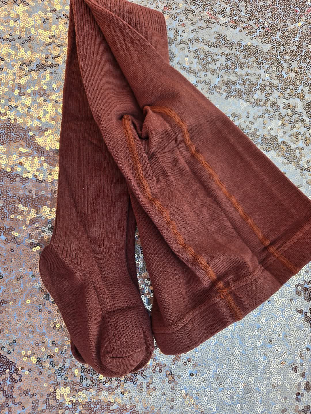 Rust Ribbed Tights Honeydew