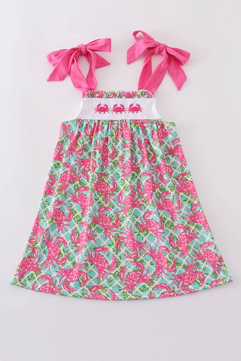 Pink Crab Embroidery Dress Honeydew