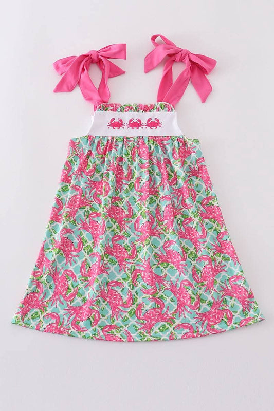 Pink Crab Embroidery Dress Honeydew