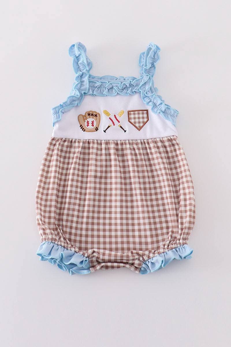 Blue Baseball Girl Romper Honeydew