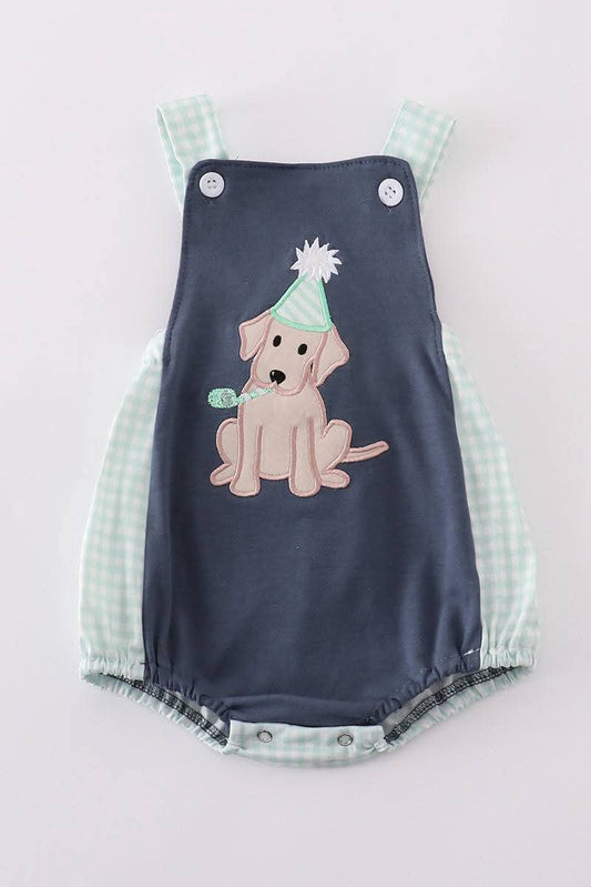 Navy Puppy Birthday Applique Boy Bubble Honeydew