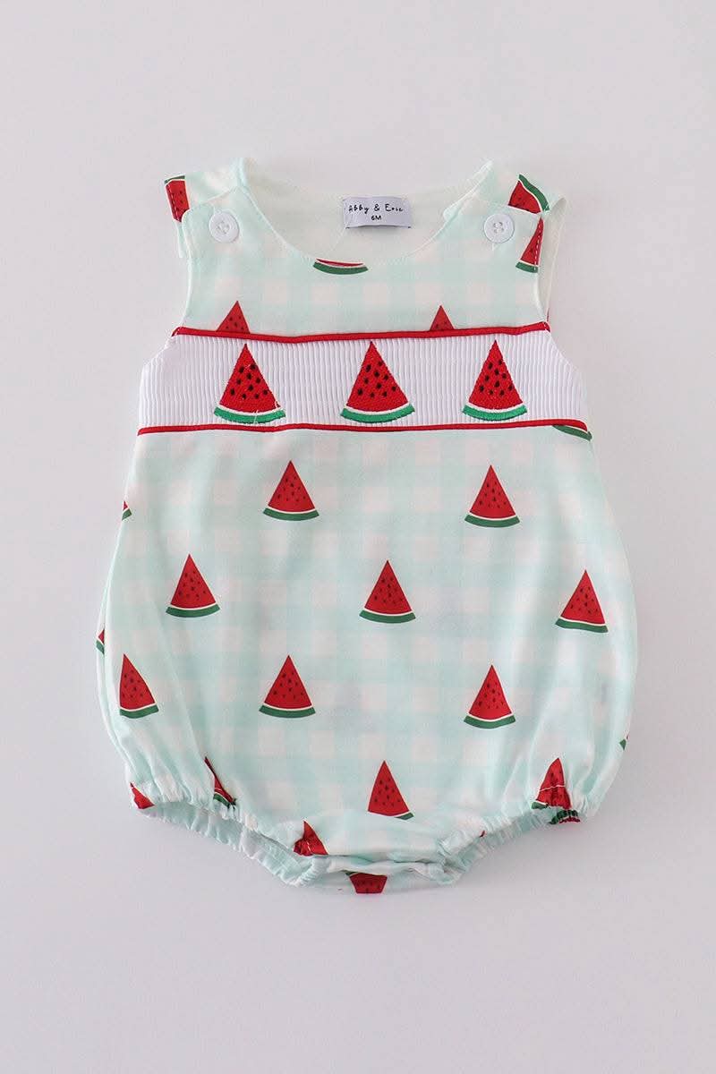 Red Embroidery Watermelon Smocked Boy Romper Honeydew