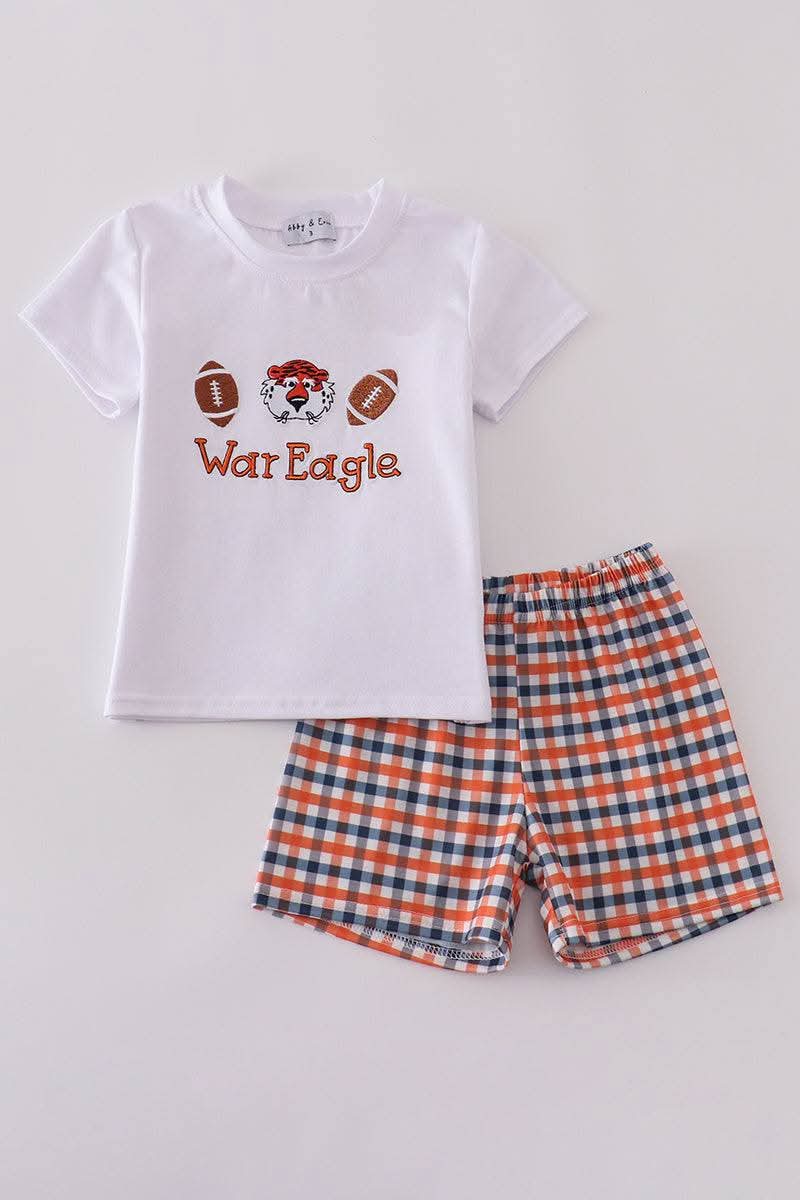 White Auburn Embroidery Boy 2 Pc Set Honeydew