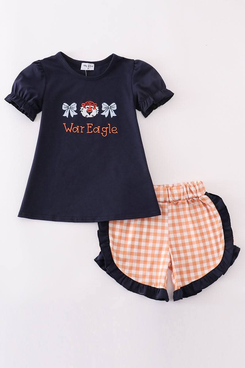 Navy Auburn War Eagle Embroidery Short Set Honeydew