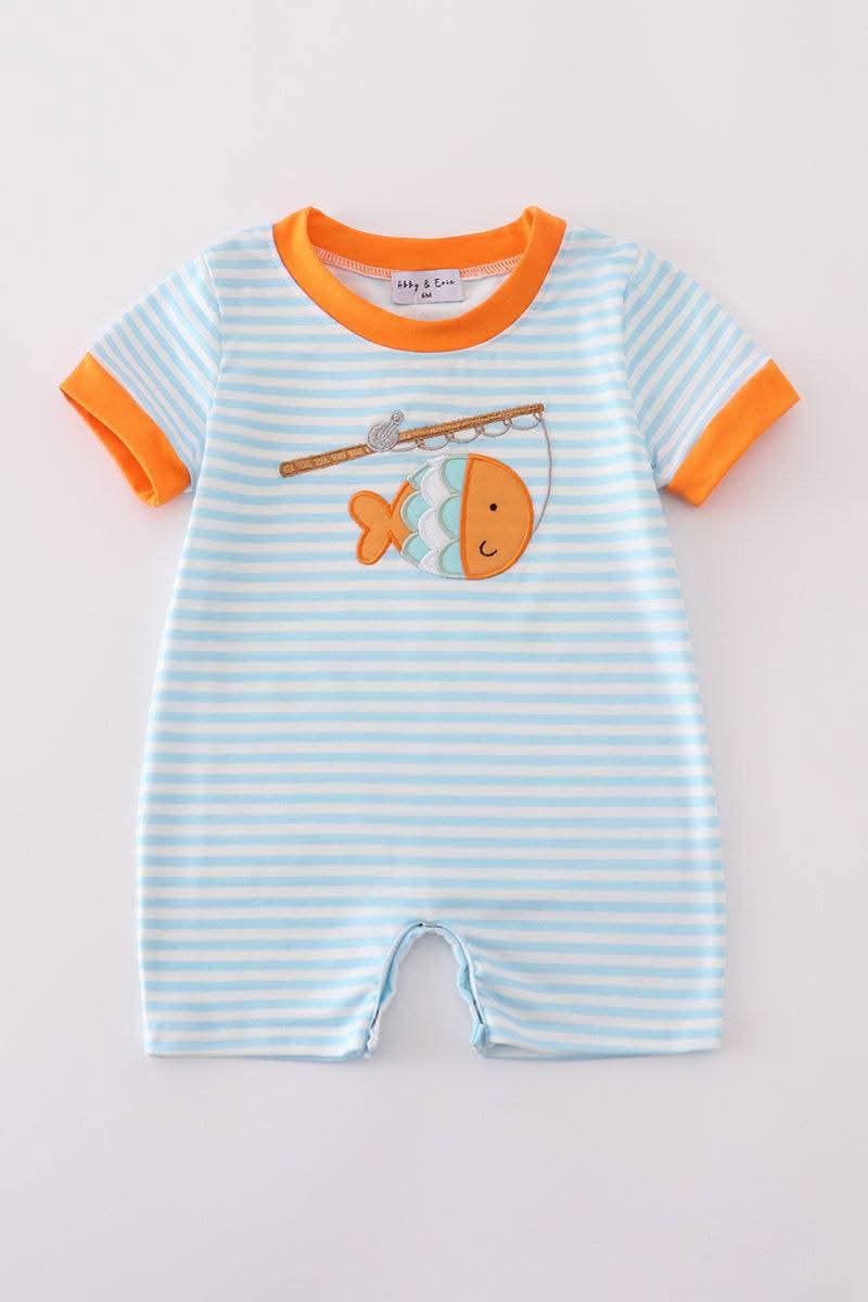Blue Stripe Go Fishing Applique Boy Bubble Honeydew