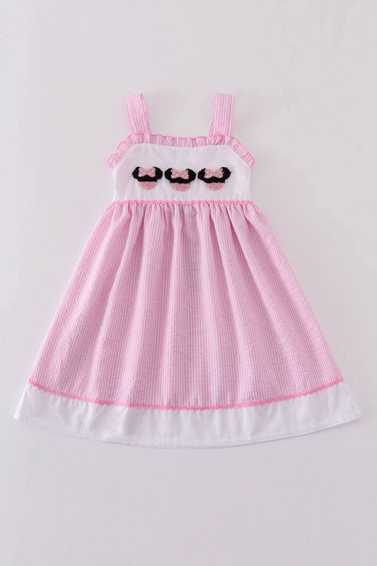 Pink Stripe Seersucker Character French Knot Girl Dress Honeydew