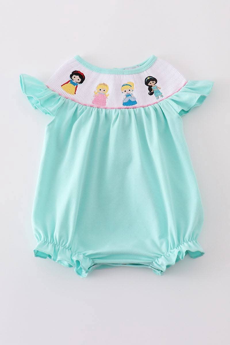 Blue Mint Princess Smocked Gingham Bubble Honeydew