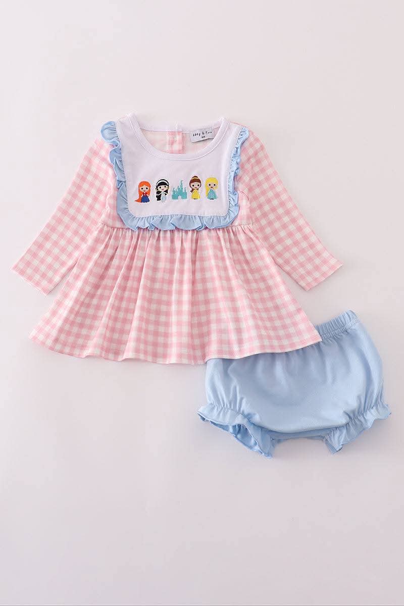 Pink Princess Castle Embroidery Bloomer Set Honeydew