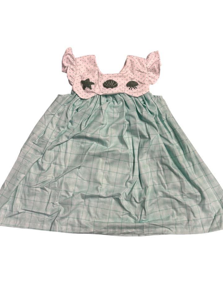 Hand French Knot Mint Shell Dress Ambabie