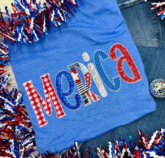 Merica USA sequin Shirt - Royal Blue Southern Trade Wholesale