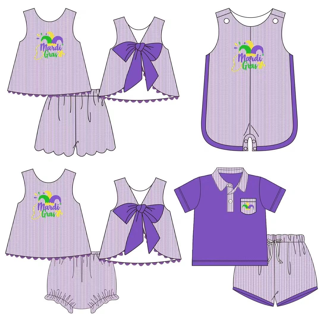 Purple Mardi Gras Bow Back Embroidery Collection - ETA January Boyis