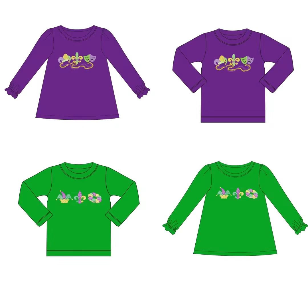 Trio Mardi Gras Purple Green Long Sleeve Shirts Collection - ETA January Boyis