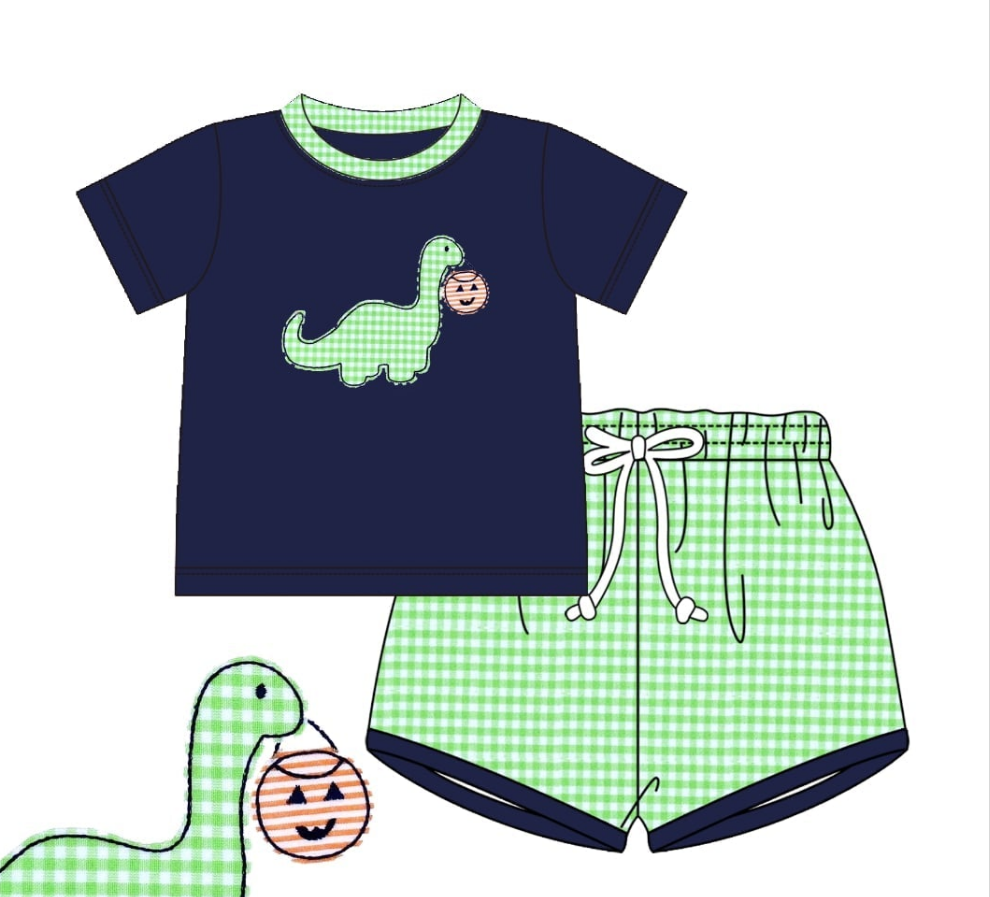 Navy Dino Applique Collection - Boy Short Set - eta July Boyis