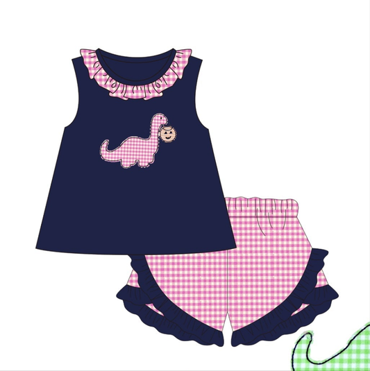 Navy Dino Applique Collection - Girl Short Set - eta July Boyis