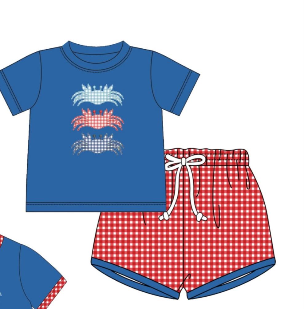 Blue Applique Crab Collection - Boy 2 Pc Set - eta July Boyis
