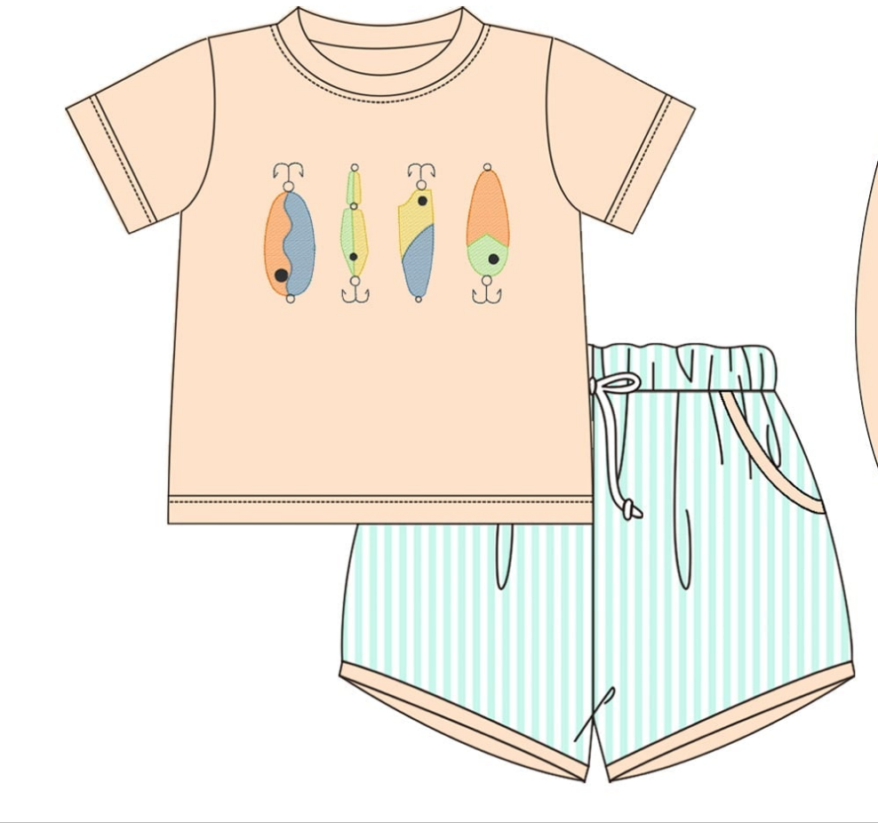 Coral Fishing Embroidery Collection - Boy Short Set - eta July Boyis