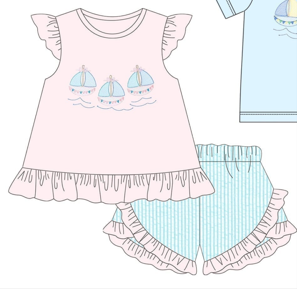 Sailboat Embroidery Collection - Girl Set - eta July Boyis