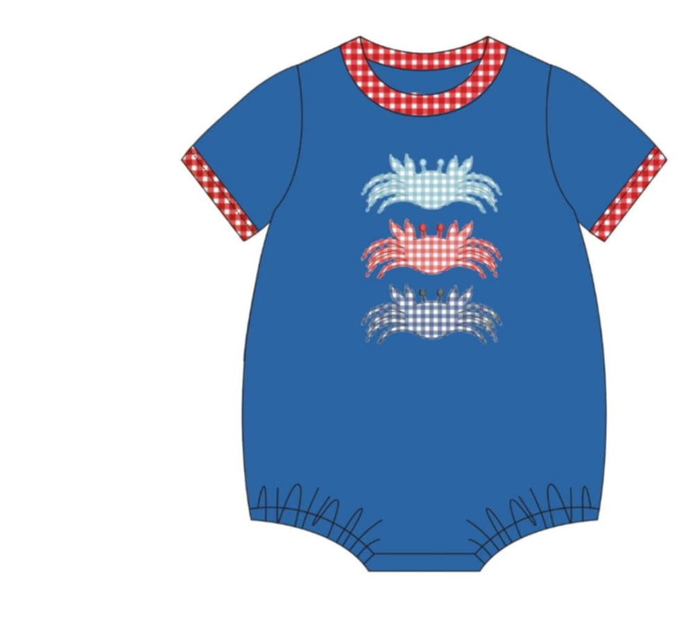 Blue Applique Crab Collection - Boy Bubble - eta July Boyis