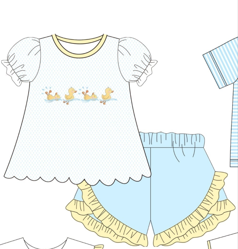 Little Ducks Embroidery Girl 2 Pc Set Boyis