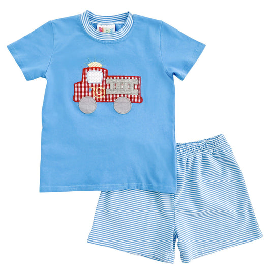Fire Truck Shorts Set Smock Candy