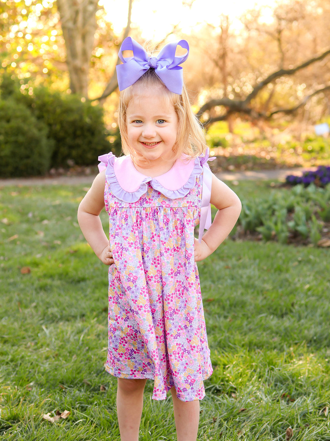 Spring Purple Floral Bow Ruffle Dress Rylee Faith