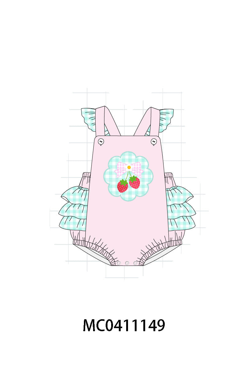 Pink Strawberry Ruffle Girl Romper Honeydew