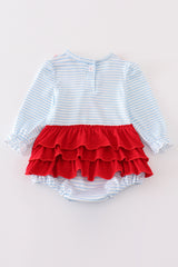 Blue Stripe Christmas Puppy Applique Girl Bubble Honeydew