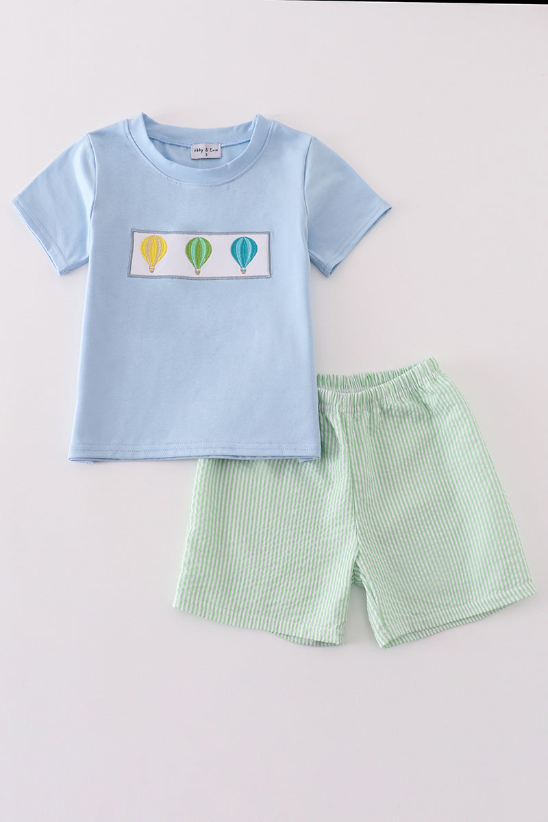 PO12- Pink Balloon Embroidery Collection - Boys Blue 2 Piece Set Magic Group