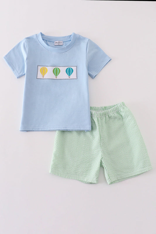 PO12- Pink Balloon Embroidery Collection - Boys Blue 2 Piece Set Magic Group