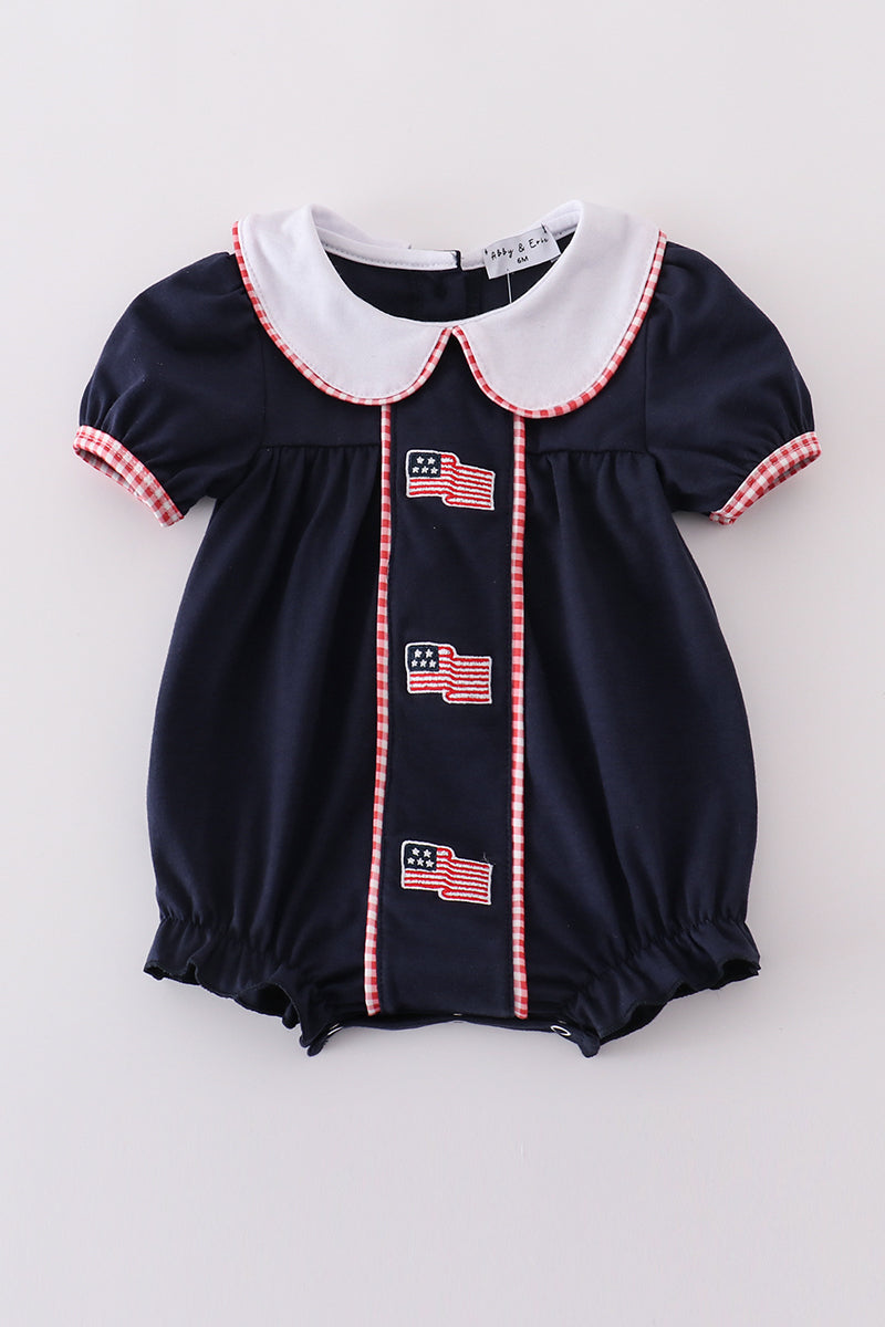 Navy Flag Embroidery Girl Bubble Honeydew