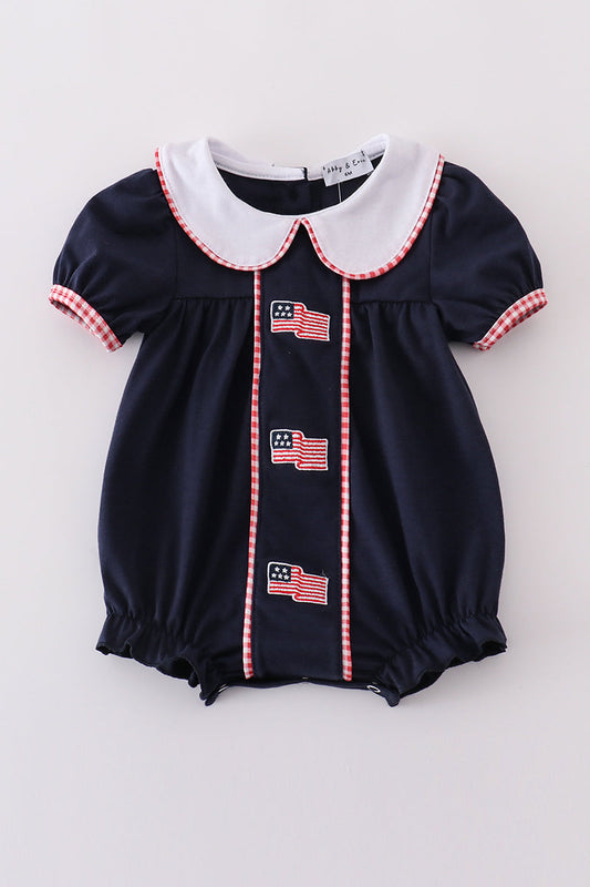 Navy Flag Embroidery Girl Bubble Honeydew