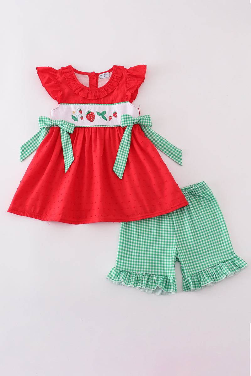 Red Strawberry Swiss Dot 2 Pc Girl Set southernsweetpea