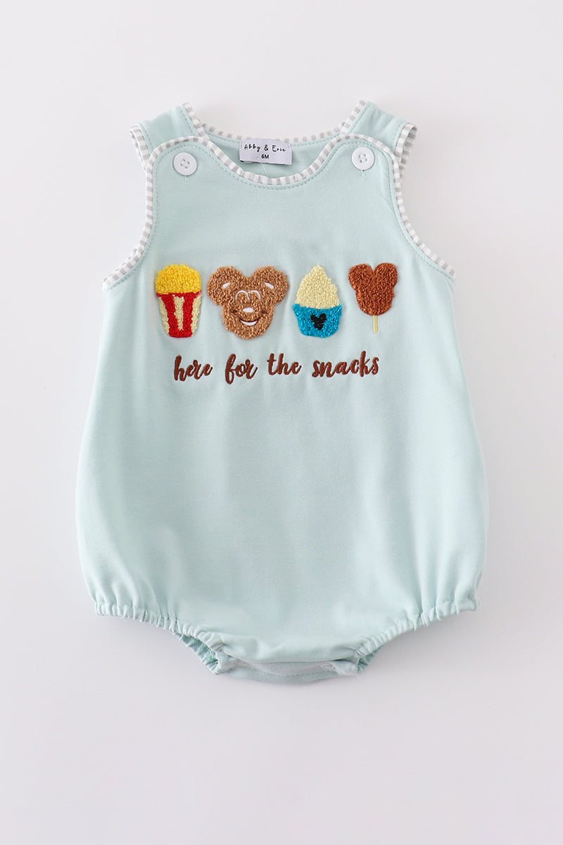 Here for the snacks french knot boy romper Honeydew