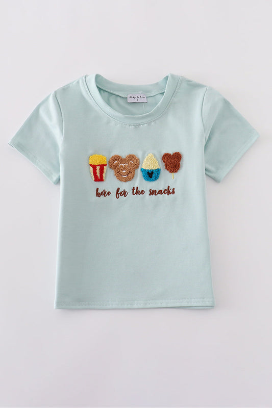 Here for the snacks french knot shirt Honeydew