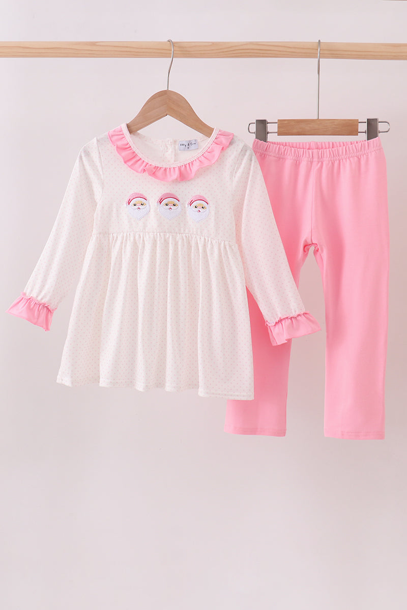 Pink Santa Claus Embroidery Girl Pants Set Honeydew