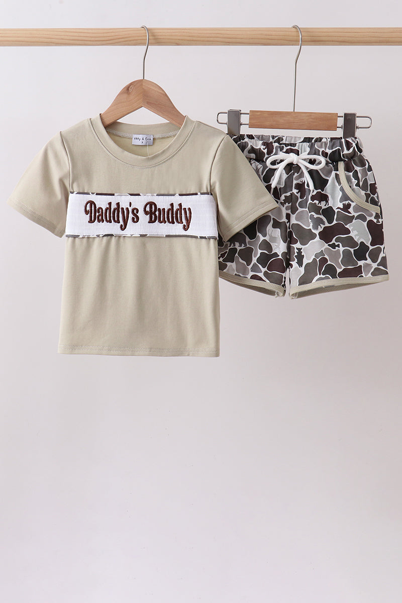 Camouflage Daddy's Buddy Smocked Boy Short Set Honeydew