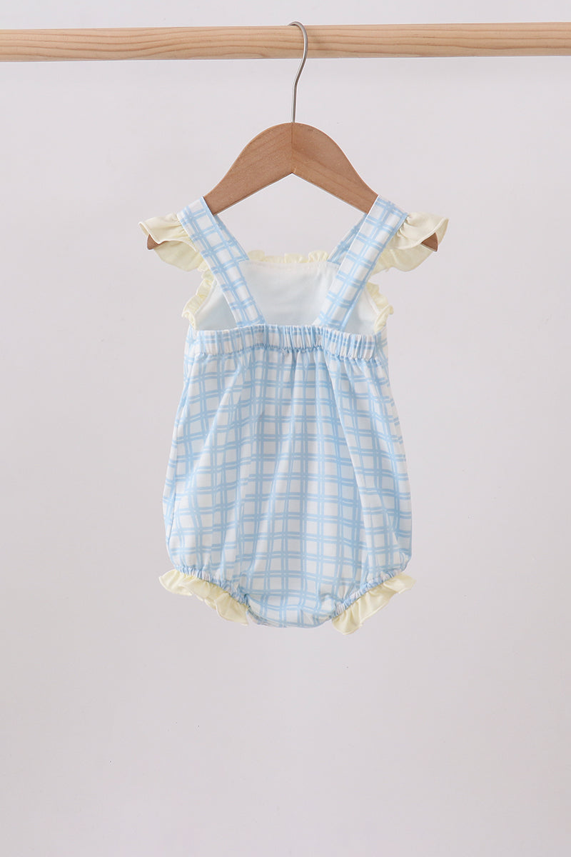 Yellow Crab Smocked Gingham Ruffle Bubble Honeydew