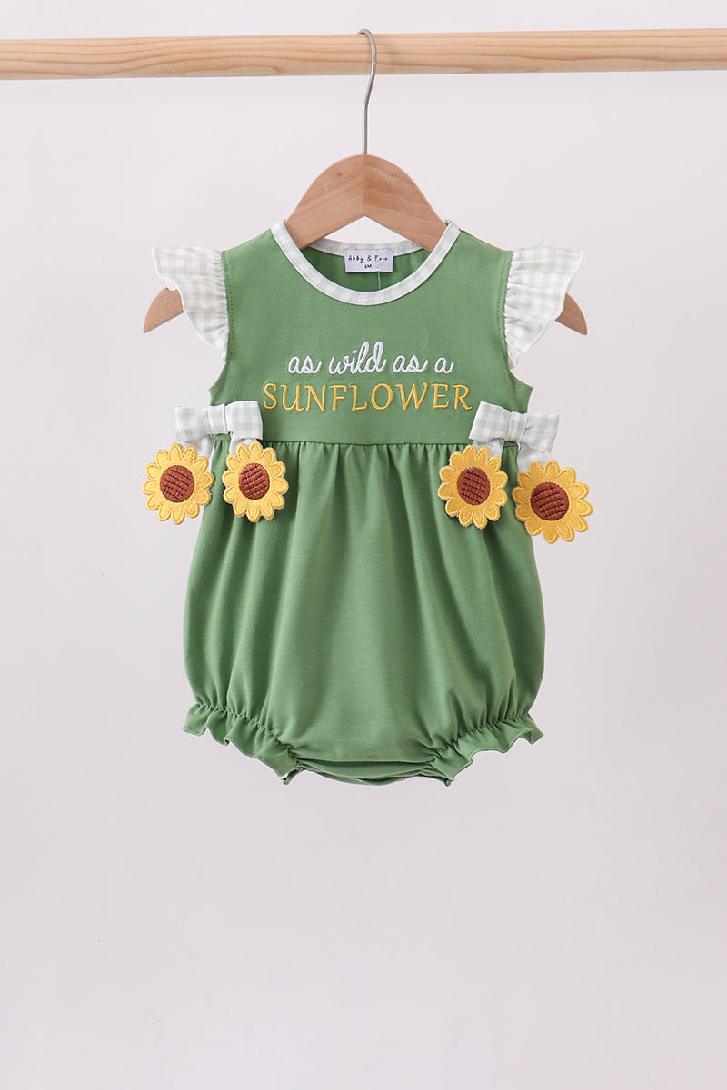 Green Sunflower Applique Romper Honeydew