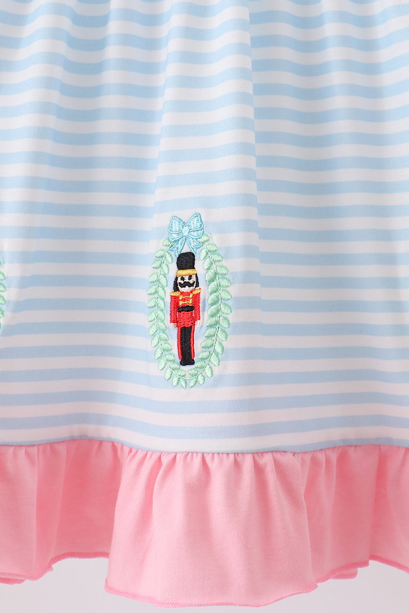 Blue Stripe Nutcracker Embroidery Ruffle Dress southernsweetpea