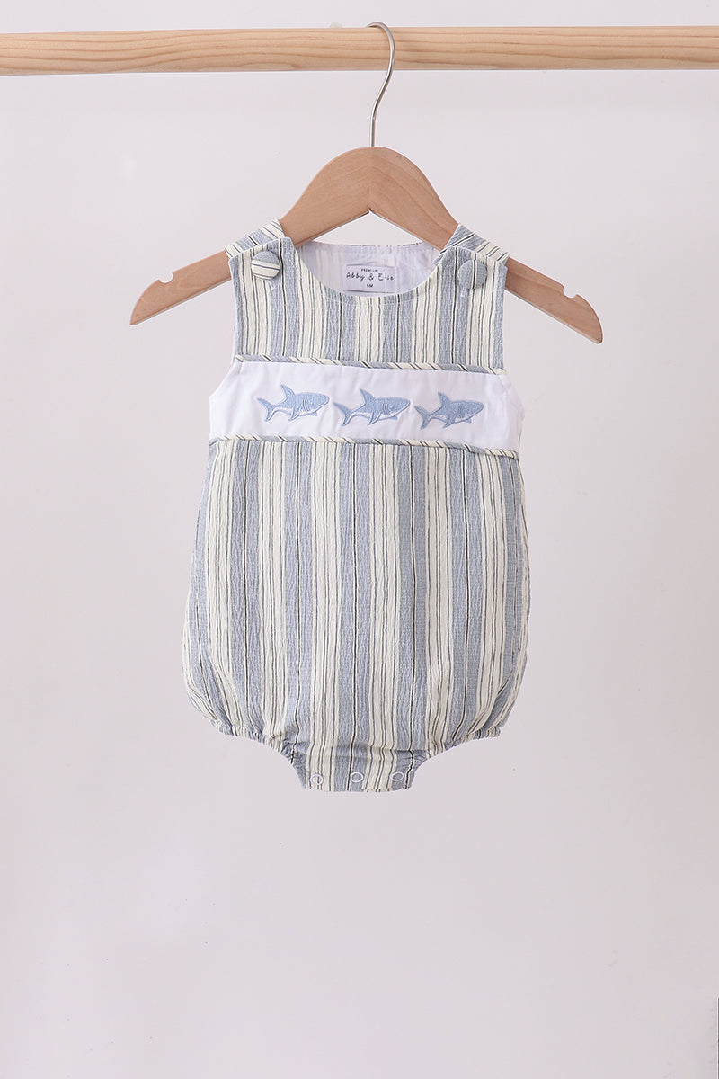Blue Stripe Shark Embroidery Bubble Honeydew