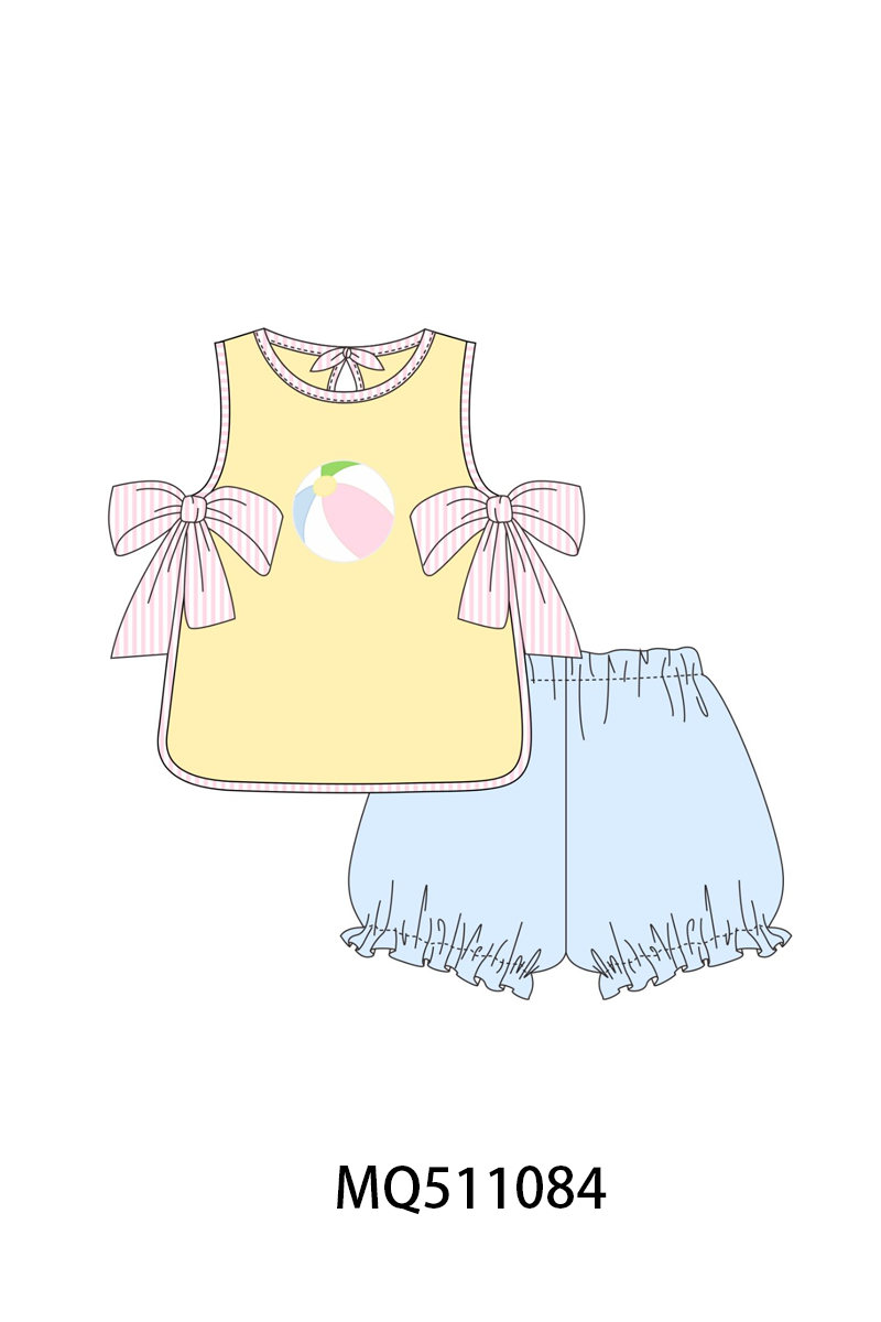 Mustard Ball Applique Bow Shorts Set Honeydew