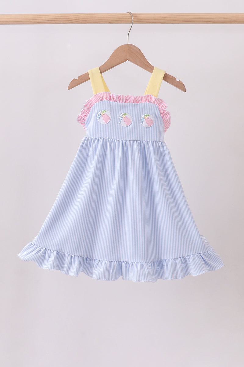 Blue Ball Embroidery Ruffle Dress Honeydew