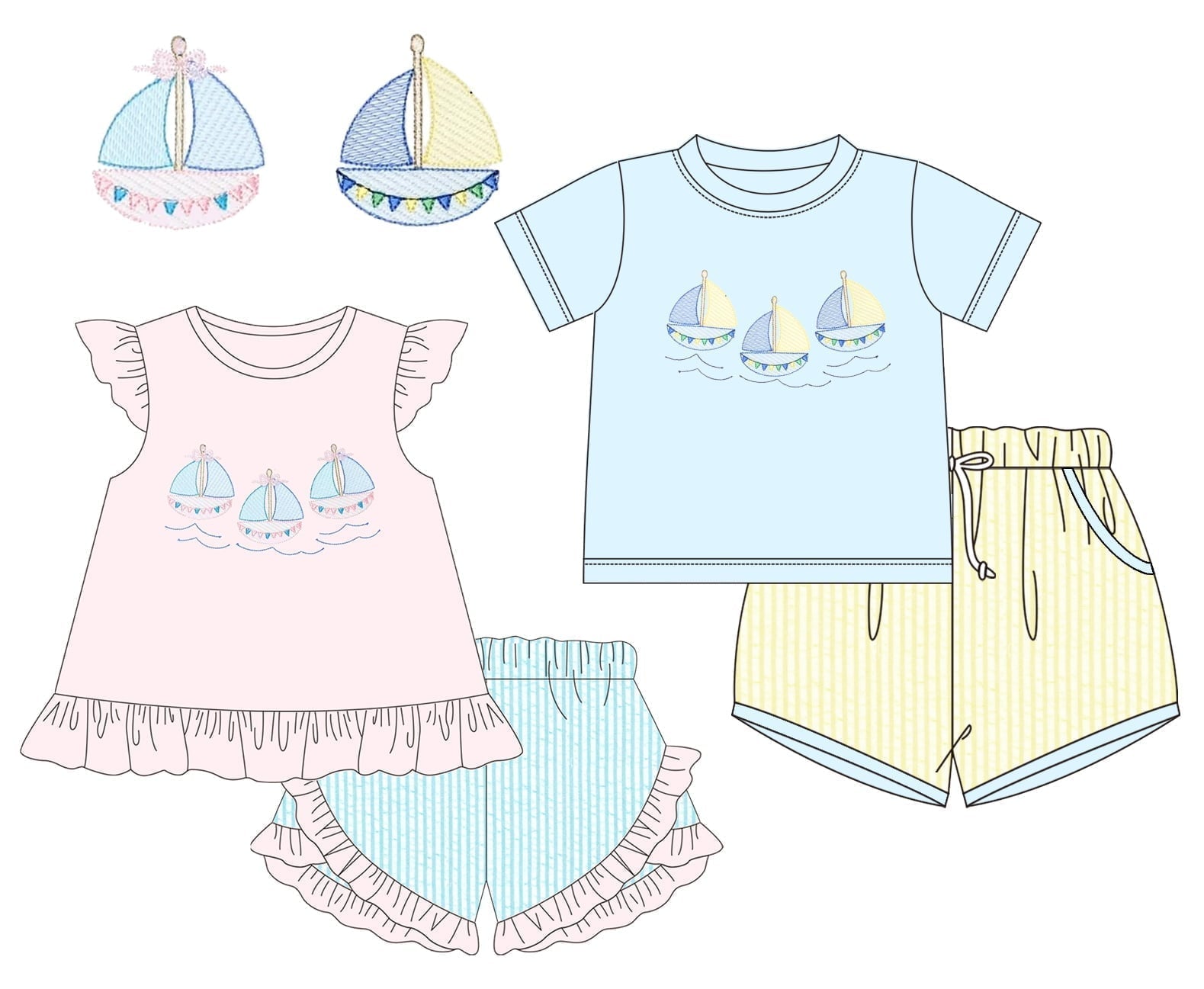 Sailboat Embroidery Collection - Boy Set - eta July Boyis