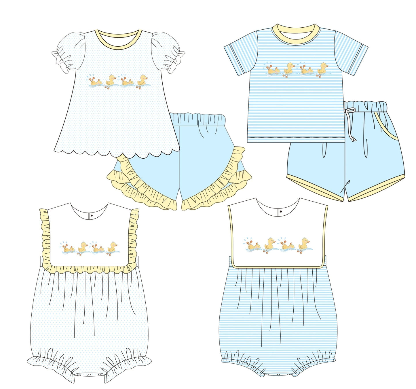 Little Ducks Embroidery Girl 2 Pc Set Boyis