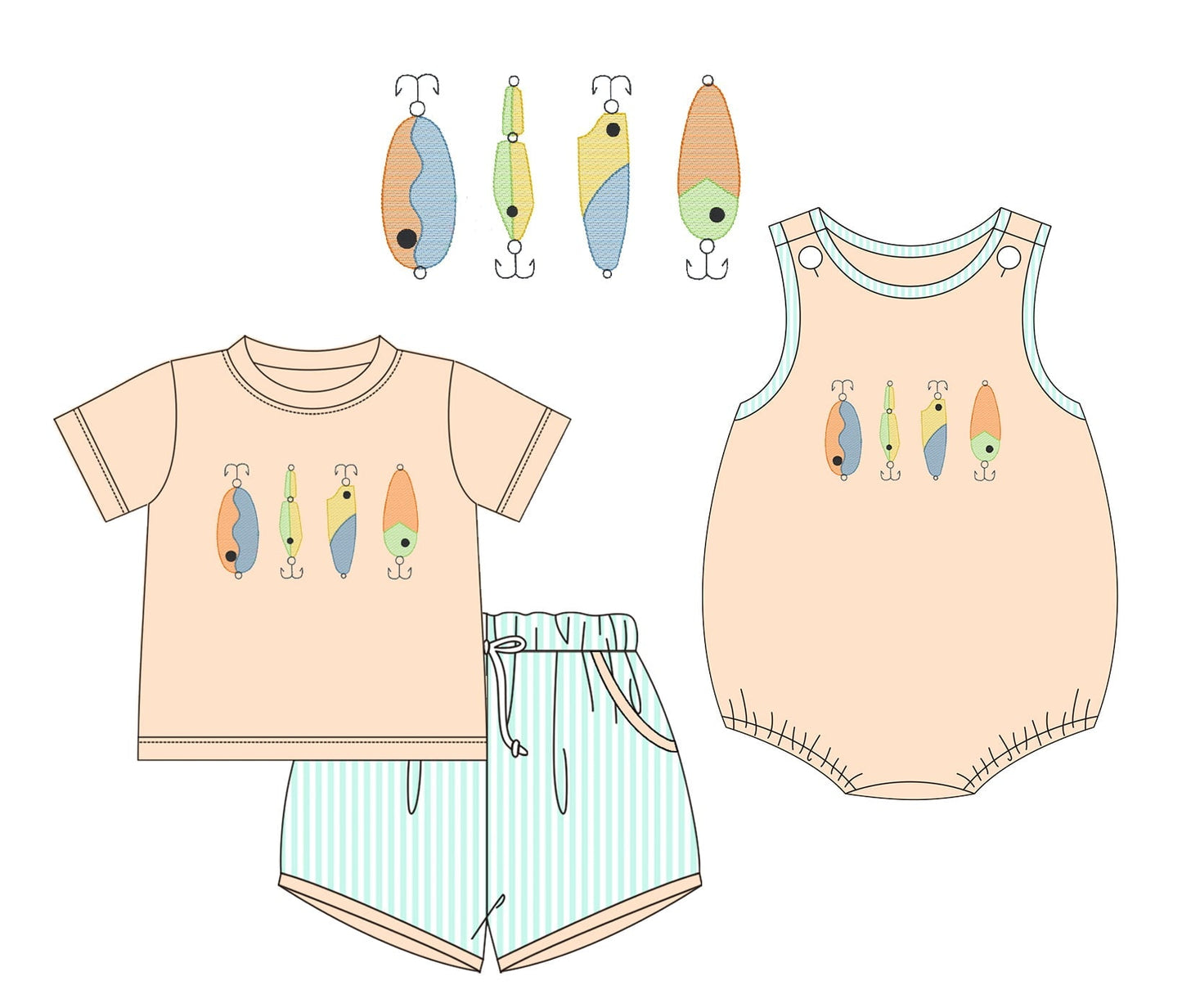 Coral Fishing Embroidery Collection - Boy Short Set - eta July Boyis