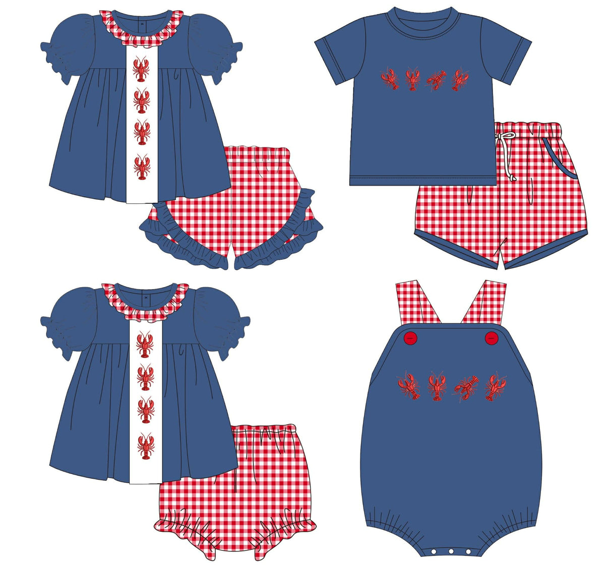 Navy Crawfish Red Plaid Sibling Collection - ETA February Boyis