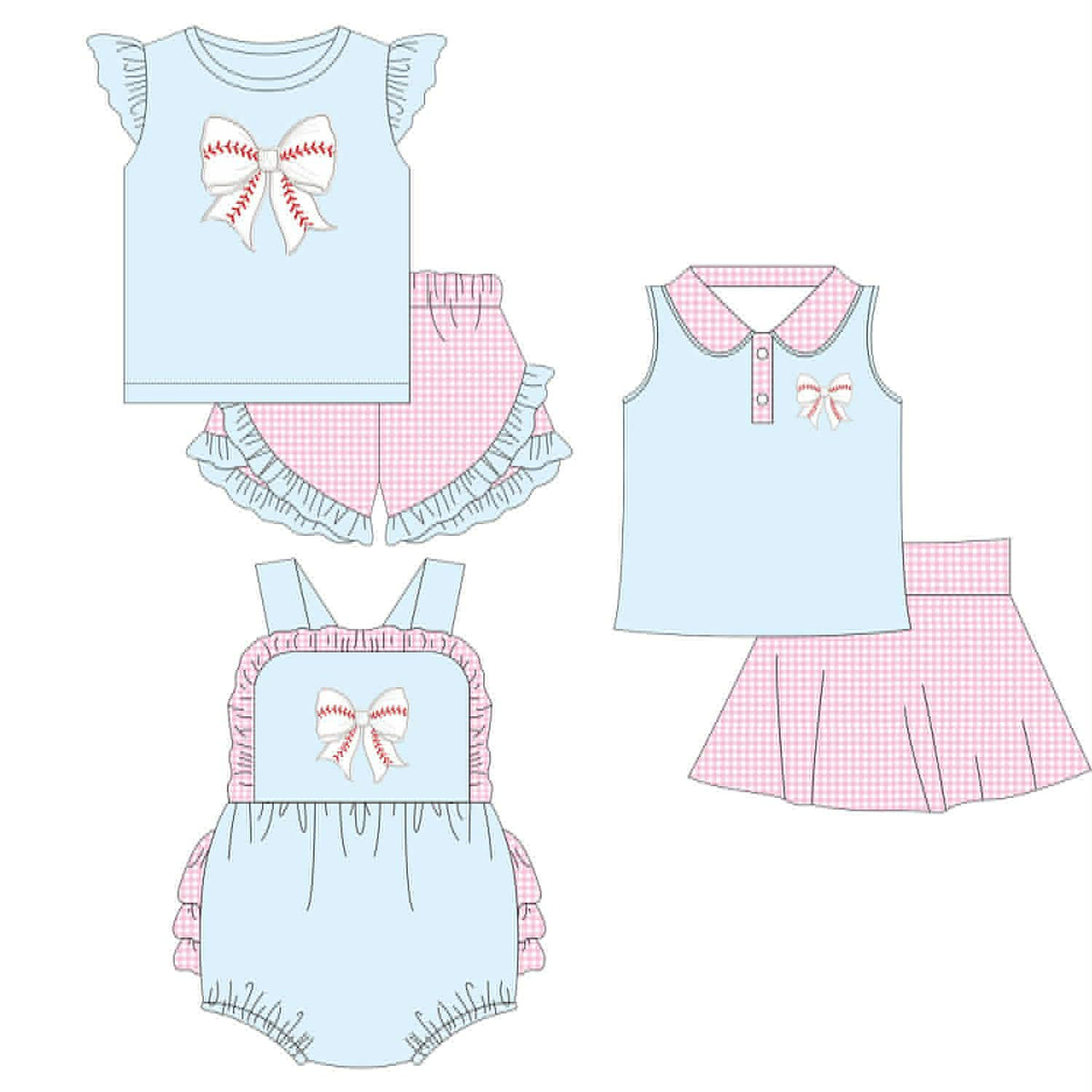 Light Blue Bow With Baseball Stitching Girl Collection - ETA February Boyis